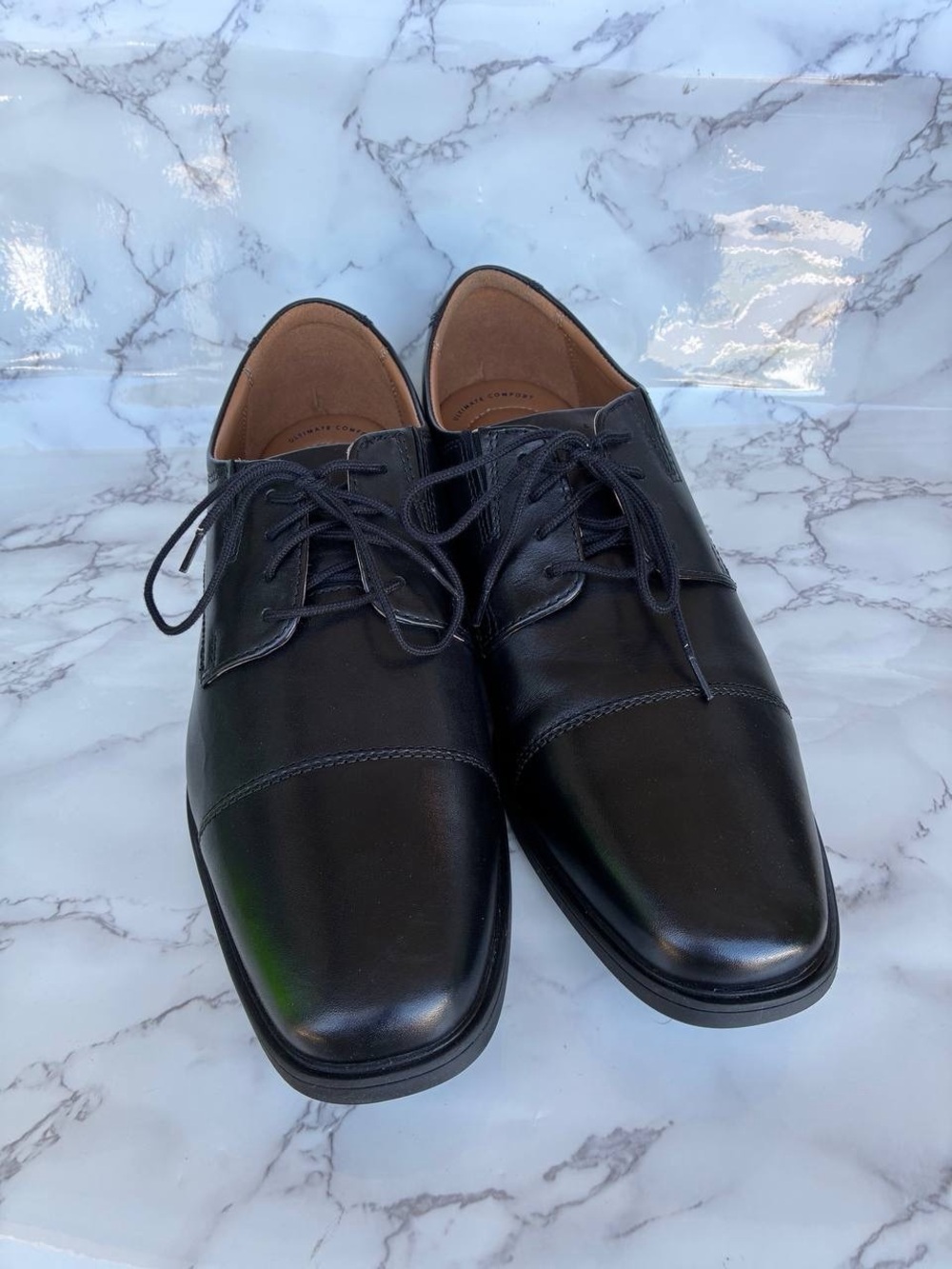 Men’s Clarks Tilden Cap Classic Black Cap-Toe Dress Shoes US Size 11W